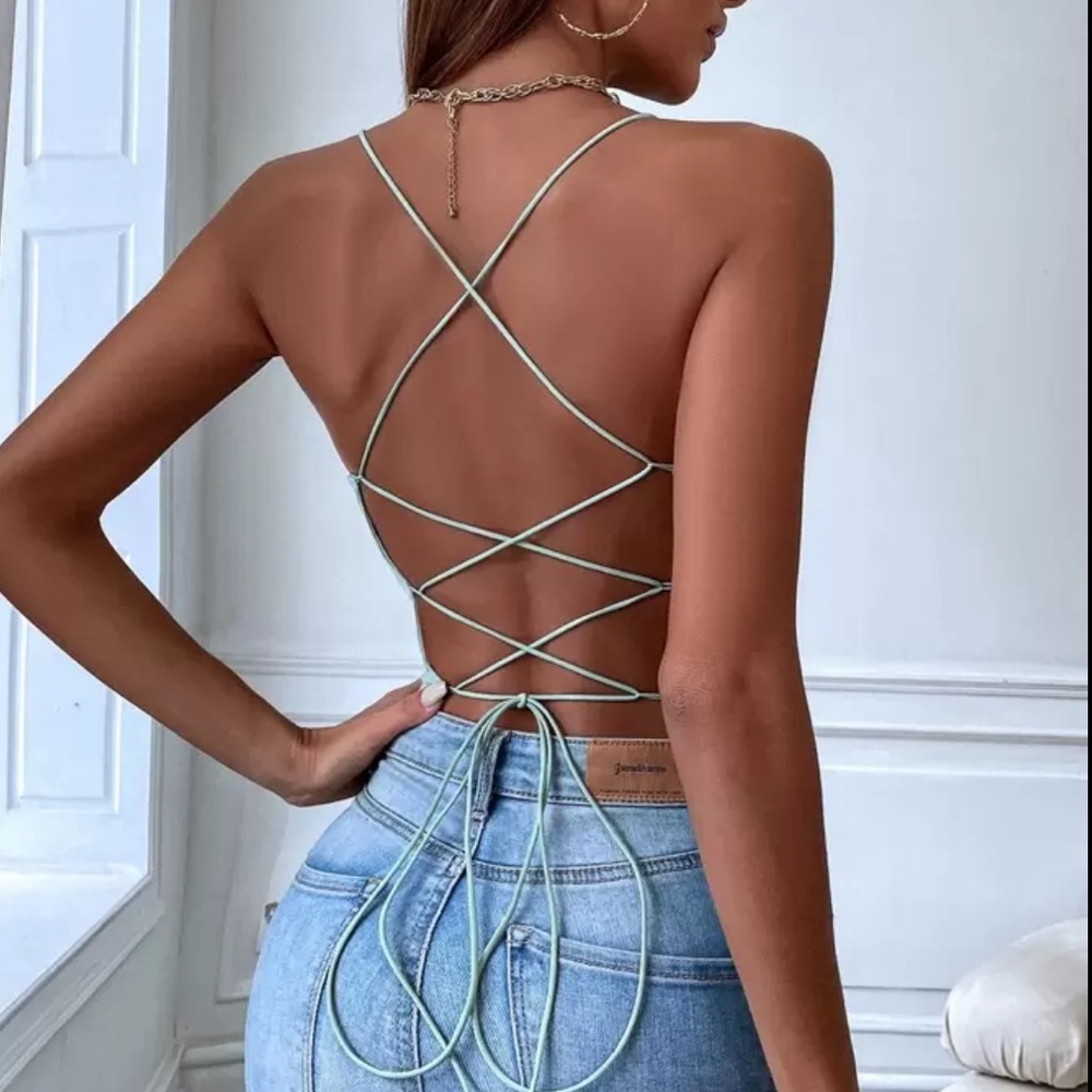 SHEIN Teal Lace-Up Camisole